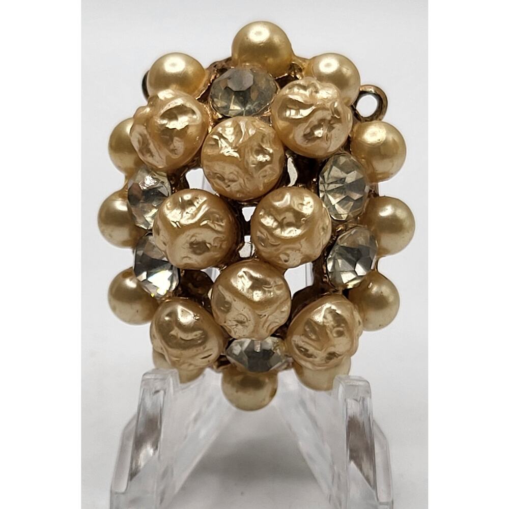 Vintage Faux Pearl Rhinestone Convertible Brooch Pendant Cluster
